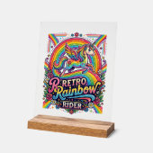 Einhorn Retro Regenbogen Reiter Acrylschild (Winkel)
