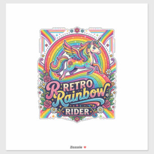 Einhorn Retro Regenbogen Reiter Aufkleber