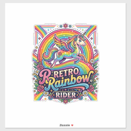 Einhorn Retro Regenbogen Reiter Aufkleber (Blatt)