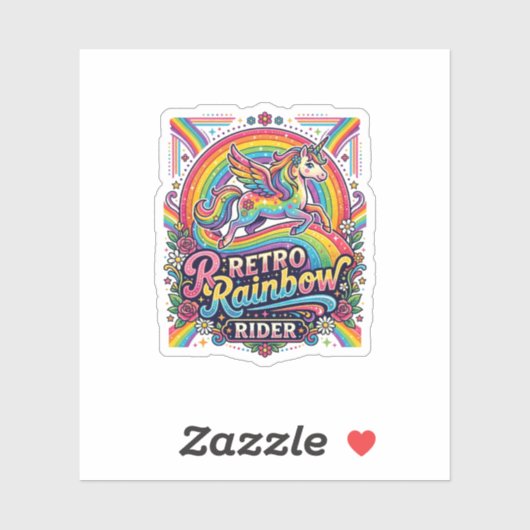 Einhorn Retro Regenbogen Reiter Aufkleber (Blatt)