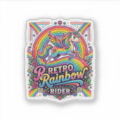 Einhorn Retro Regenbogen Reiter Aufkleber (Vorderseite)