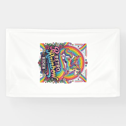 Einhorn Retro Regenbogen Reiter Banner (Horizontal)