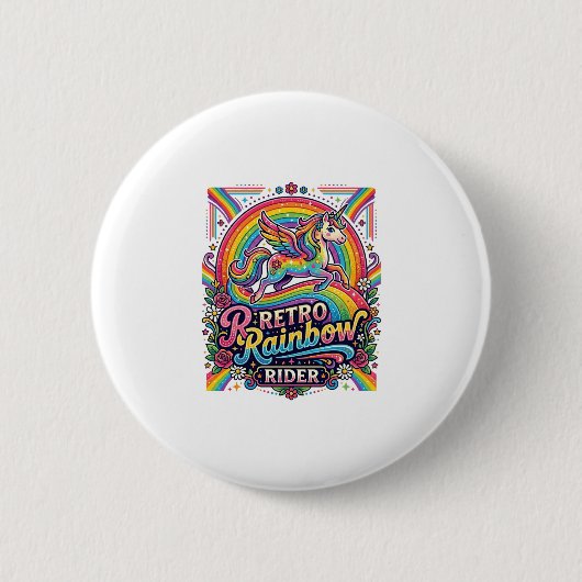 Einhorn Retro Regenbogen Reiter Button (Vorderseite)