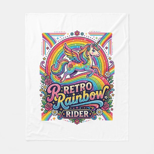 Einhorn Retro Regenbogen Reiter Fleecedecke (Vorderseite)