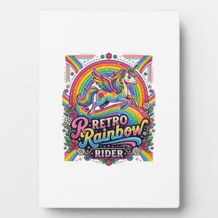 Einhorn Retro Regenbogen Reiter Fotoplatte