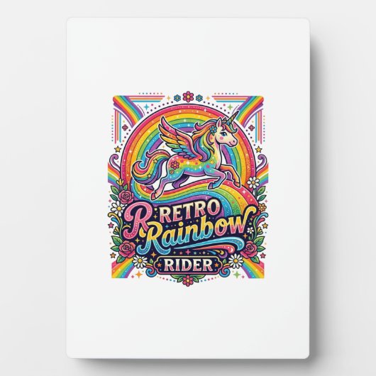 Einhorn Retro Regenbogen Reiter Fotoplatte (Vorderseite)