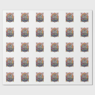 Einhorn Retro Regenbogen Reiter Geschenkpapier