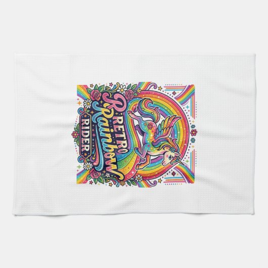 Einhorn Retro Regenbogen Reiter Geschirrtuch (Horizontal)