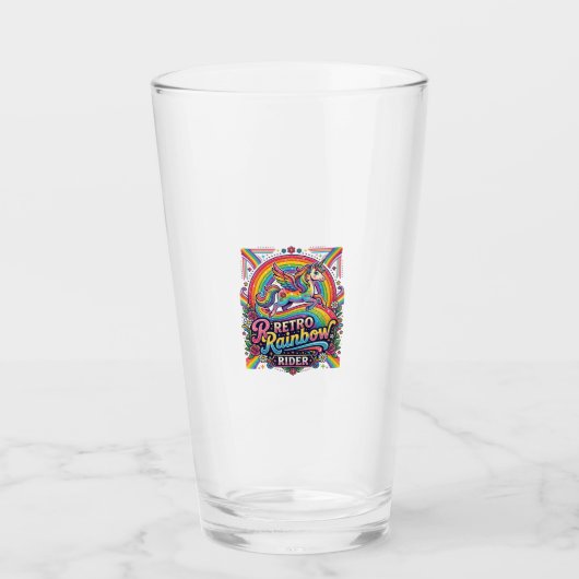 Einhorn Retro Regenbogen Reiter Glas (Vorderseite)