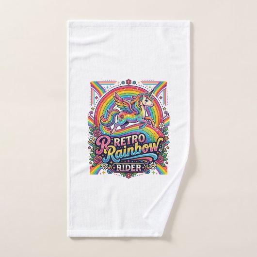 Einhorn Retro Regenbogen Reiter Handtuch (Handtuch)