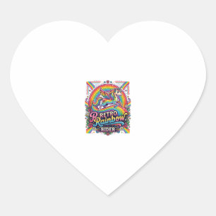 Einhorn Retro Regenbogen Reiter Herz-Aufkleber