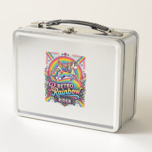 Einhorn Retro Regenbogen Reiter Metall Brotdose
