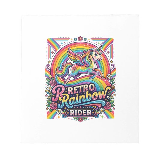 Einhorn Retro Regenbogen Reiter Notizblock (Vorderseite)