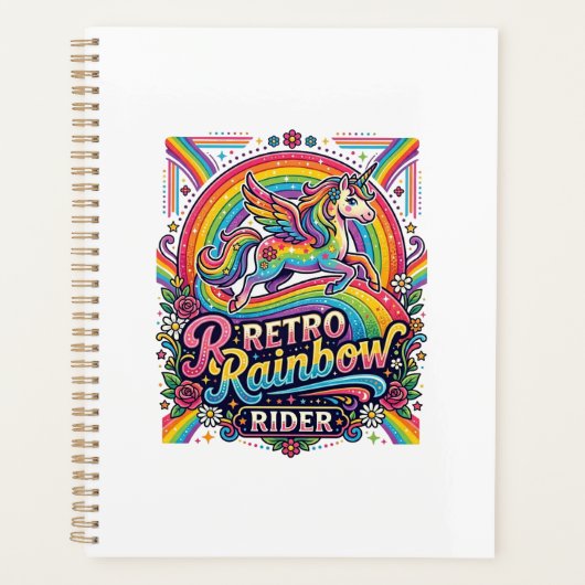 Einhorn Retro Regenbogen Reiter Planer (Vorderseite)