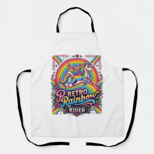 Einhorn Retro Regenbogen Reiter Schürze