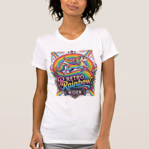 Einhorn Retro Regenbogen Reiter T-Shirt