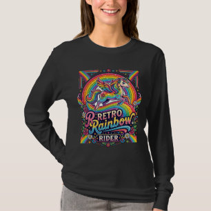 Einhorn Retro Regenbogen Reiter T-Shirt