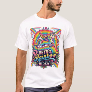 Einhorn Retro Regenbogen Reiter T-Shirt