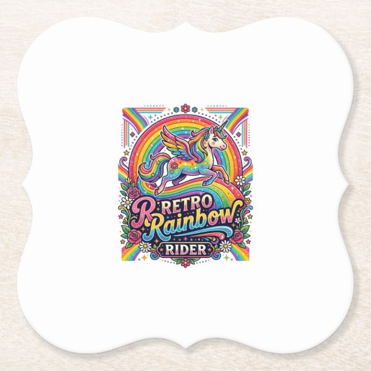 Einhorn Retro Regenbogen Reiter Untersetzer (Vorderseite)