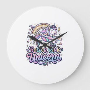 Einhorn-Roller-Rink-Einhorn Premium-Vector-Aufkleb Große Wanduhr