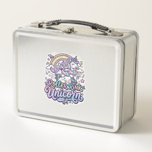 Einhorn-Roller-Rink-Einhorn Premium-Vector-Aufkleb Metall Brotdose