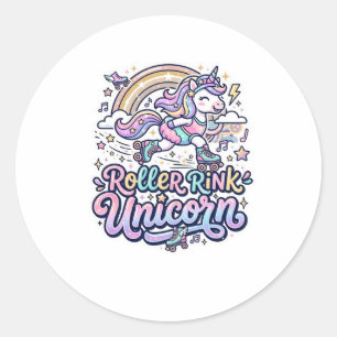 Einhorn-Roller-Rink-Einhorn Premium-Vector-Aufkleb Runder Aufkleber