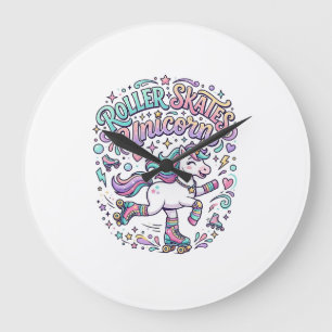 Einhorn-Rollschuhe Einhorn-Retro-Stil Grafik  Große Wanduhr
