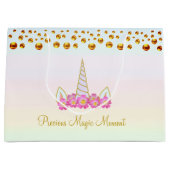 Einhorn, rosa Blume & Golden Confetti Große Geschenktüte (Vorderseite)
