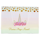 Einhorn, rosa Blume & Golden Confetti Große Geschenktüte (Rückseite)
