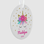 Einhorn Rosa Blume Sterne Personalisierter Name Ornament (Vorderseite)