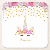 Einhorn, rosa Blume und Goldfetti Rechteckiger Pappuntersetzer (Vorderseite)