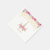 Einhorn, rosa Blume und Goldfetti Serviette (Ecke)