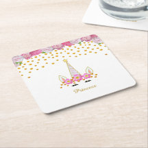 Einhorn, rosa Blumen & goldenes Konfetti