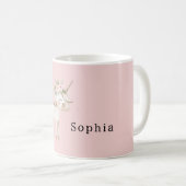 Einhorn Rosa Blumendesign Kaffeetasse (VorderseiteRechts)