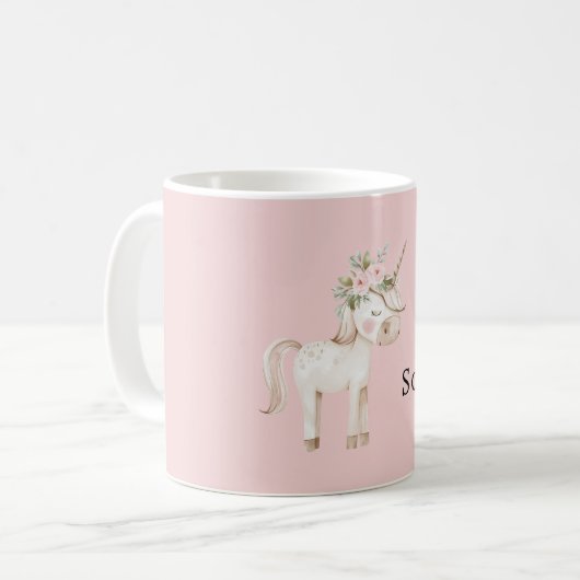 Einhorn Rosa Blumendesign Kaffeetasse (Vorderseite Links)