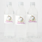 Einhorn, rosa Blüte, Etikett der Wasserflasche (Flaschen)