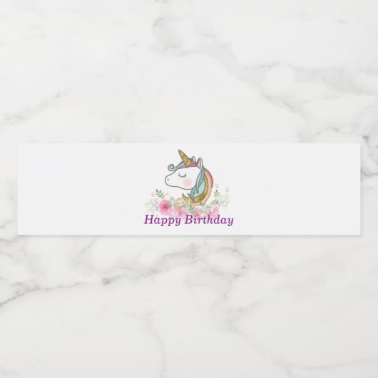 Einhorn, rosa Blüte, Etikett der Wasserflasche (Einzelnes Label)