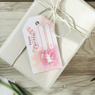 Einhorn Rosa Gelber Glitzer Wasserfarbe Geburtstag Geschenkanhänger