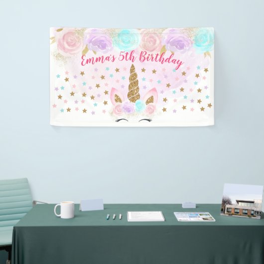 Einhorn Rosa & Gold Geburtstag Banner (Messeveranstaltung)
