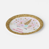 Einhorn Rosa & Gold Magischer Geburtstag Pappteller (Schrägansicht)