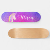 Einhorn Rosa Lila Glitzer Glitzern Personalisiert Skateboard (Horizontal)