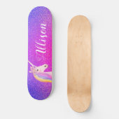 Einhorn Rosa Lila Glitzer Glitzern Personalisiert Skateboard (Vorderseite)