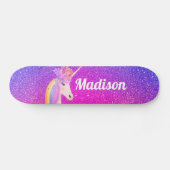 Einhorn Rosa Lila Glitzer Glitzern Personalisiert Skateboard (Horizontal)