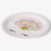 Einhorn-Rosa und GoldPappteller 7" Regenbogen Pappteller (Schrägansicht)