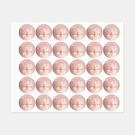 Einhorn Rose Gold Glitzer Tropfen Rosa individuell Etiketten (Blatt)