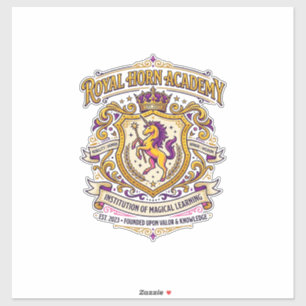 Einhorn Royal Horn Akademie Stylishes Zazzle Desig Aufkleber