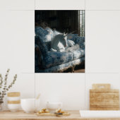 Einhorn ruht auf floralem Sofa Poster (Küche)
