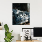 Einhorn ruht auf floralem Sofa Poster (Heimbüro)
