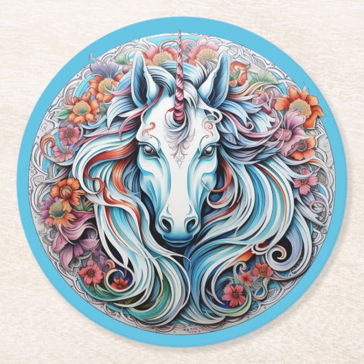 Einhorn Runder Pappuntersetzer (Vorderseite)