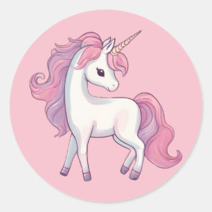 Einhorn-Rundkleber - Rosa Runder Aufkleber
